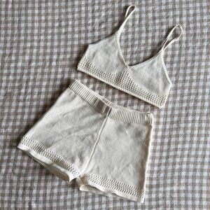 Zara Cream Knit Bralette and Shorts Set